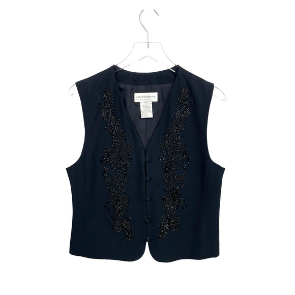 Vintage Jackets & Blazers - Vintage 90s Liz Claiborne Black Beaded Vest Size Medium
